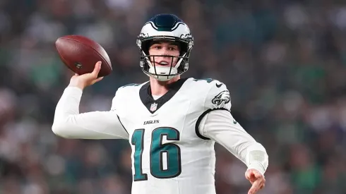 Tanner McKee #16 of the Philadelphia Eagles passes the ball against the Cincinnati Bengals in the first half of the NFL Preseason 2025 game at Lincoln Financial Field on August 7, 2025 in Philadelphia, Pennsylvania.