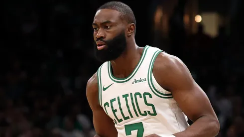 Jaylen Brown #7 of the Boston Celtics dribbles against the Orlando Magic in Game One of the Eastern Conference First Round NBA Playoffs at TD Garden on April 20, 2025 in Boston, Massachusetts.