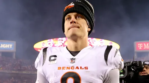 Joe Burrow #9 of the Cincinnati Bengals walks off the field after losing to the Kansas City Chiefs 23-20 in the AFC Championship Game at GEHA Field at Arrowhead Stadium on January 29, 2023 in Kansas City, Missouri.