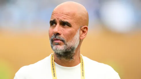 Manchester City Manager, Pep Guardiola, looks on prior to the FIFA Club World Cup 2025 group G match between Manchester City FC and Wydad AC.