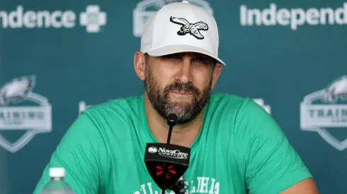 Philadelphia Eagles head coach Nick Sirianni speaks to the media prior to training camp at NovaCare Complex on July 28, 2025 in Philadelphia, Pennsylvania.
