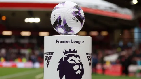 A detailed view of the Nike Flight 2024 Premier League match ball prior to the Premier League match between Nottingham Forest and Liverpool FC.