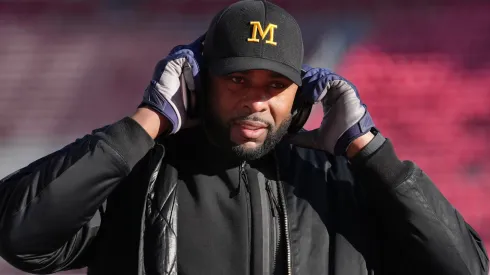 Head coach Sherrone Moore of the Michigan Wolverines seen in action before the game against the Ohio State Buckeyes at Ohio Stadium on November 30, 2024 in Columbus, Ohio.