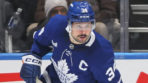 Auston Matthews #34 of the Toronto Maple Leafs skates against the Tampa Bay Lightning during the first period in an NHL game at Scotiabank Arena on January 20, 2025 in Toronto, Ontario, Canada.