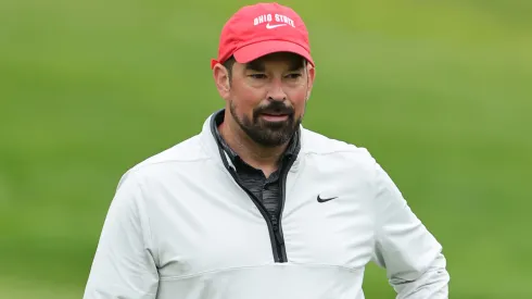 Ohio State head football coach Ryan Day looks on during the Golden Bear Pro-Am prior to the Memorial Tournament presented by Workday 2025 at Muirfield Village Golf Club on May 28, 2025 in Dublin, Ohio.