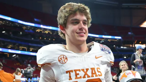 Arch Manning #16 of the Texas Longhorns at Mercedes-Benz Stadium on January 01, 2025 in Atlanta, Georgia.
