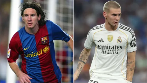 Lionel Messi during his time with Barcelona and Franco Mastantuono with Real Madrid.