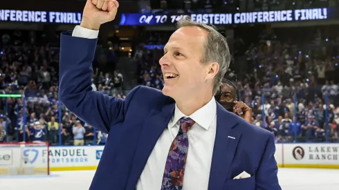 Jon Cooper of the Tampa Bay Lightning celebrates.