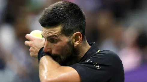 Novak Djokovic reacts during his 2025 US Open first round
