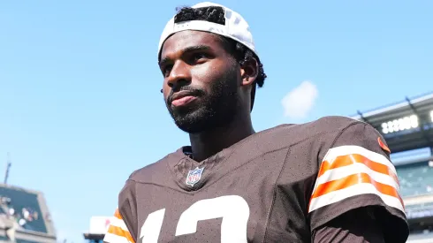 Shedeur Sanders #12 of the Cleveland Browns looks on after the NFL Preseason 2025 game against the Philadelphia Eagles.