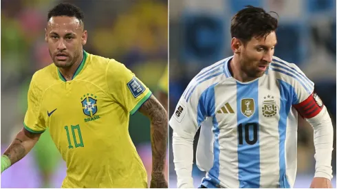 Neymar of Brazil and Lionel Messi of Argentina