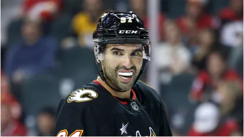 Nazem Kadri #91 of the Calgary Flames against the Pittsburgh Penguins at Scotiabank Saddledome.