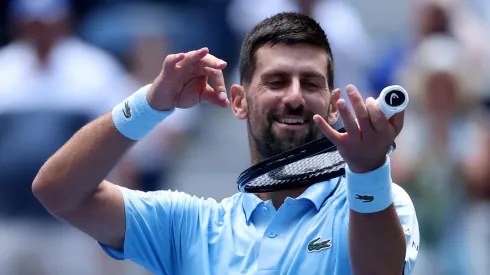 Novak Djokovic of Serbia celebrates match point against Zachary Svajda of the United States during US Open.