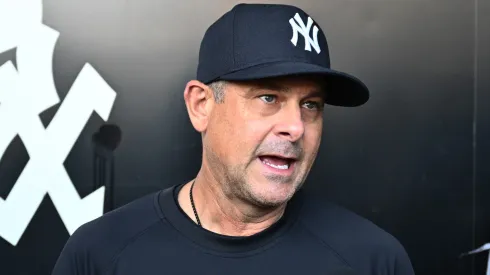 : Manager Aaron Boone of the New York Yankees speaks to media.