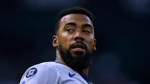 Teoscar Hernández reacts in the dugout during a loss on August 13, 2025 in California.