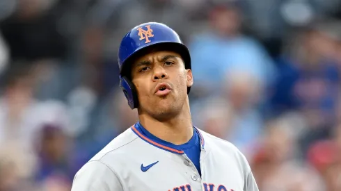 Juan Soto react after striking out vs the Nationals on August 20, 2025 in Washington, DC.