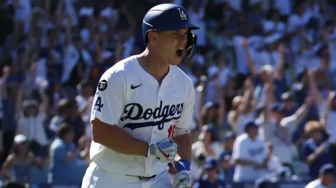 Will Smith #16 of the Los Angeles Dodgers reacts after hitting a walk off home run.