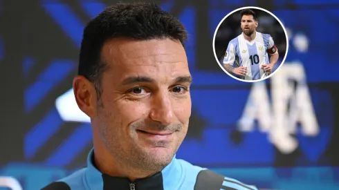 Lionel Scaloni Head Coach of Argentina smiles during a press conference.