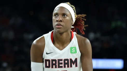 Rhyne Howard shoots a free throw against the Las Vegas Aces in the third quarter of a game in 2025.