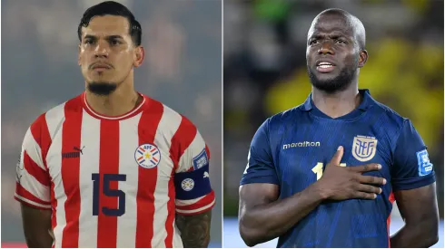 Gustavo Gomez of Paraguay and Enner Valencia of Ecuador.