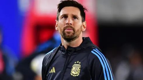 Lionel Messi of Argentina in tears in the warm up against Venezuela