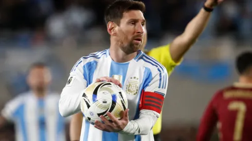 Lionel Messi of Argentina gestures during the Conmebol FIFA World Cup 2026 Qualifier game.