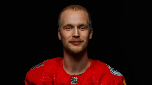 Elias Pettersson on February 03, 2024 in Toronto, Ontario.