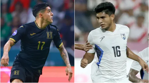 Luis Palma of Honduras and Junior Arteaga (R) of Nicaragua.