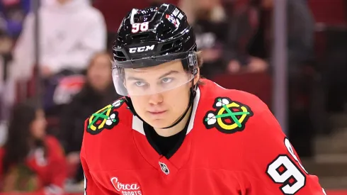 Connor Bedard at United Center on December 01, 2024 in Chicago, Illinois.