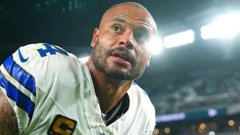Dak Prescott #4 of the Dallas Cowboys runs off the field after being defeated by the Philadelphia Eagles.