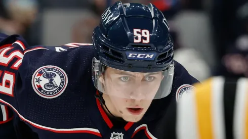 Yegor Chinakhov at Nationwide Arena on March 05, 2022 in Columbus, Ohio