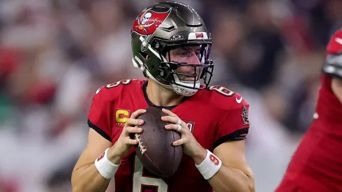 Baker Mayfield #6 of the Tampa Bay Buccaneers looks to pass.