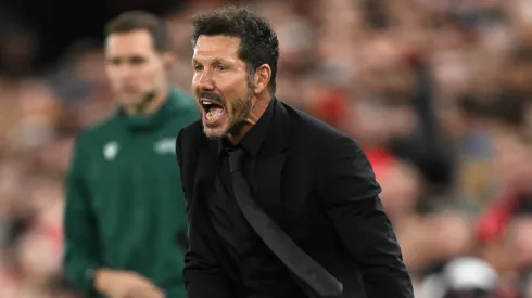 Diego Simeone, Head Coach of Atletico de Madrid, reacts against Liverpool.