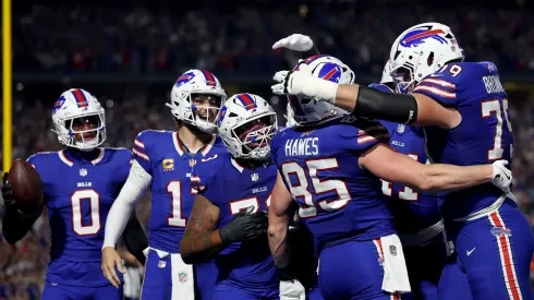 Buffalo Bills players celebrate after scoring a touchdown against the Dolphins on September 18.