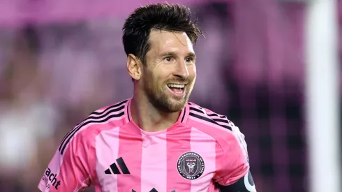Lionel Messi #10 of Inter Miami CF celebrates after scoring a goal.