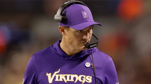 Head coach Kevin O’Connell of the Minnesota Vikings looks on.