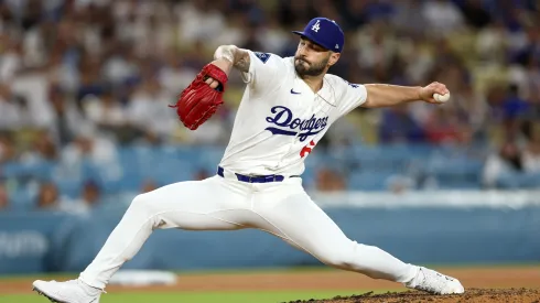 Tanner Scott #66 of the Los Angeles Dodgers pitches.
