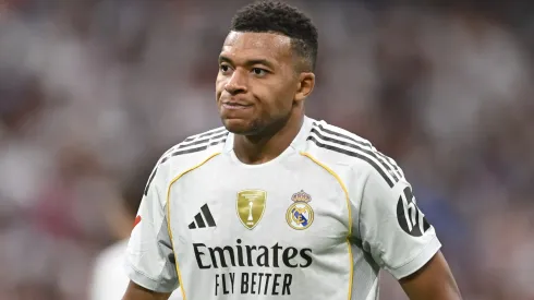 Kylian Mbappe of Real Madrid looks on during the LaLiga EA Sports match.