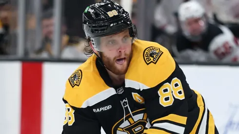 David Pastrnak returns to practice with the Boston Bruins.