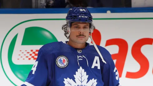 Auston Matthews #34 of the Toronto Maple Leafs skates at Scotiabank Arena.