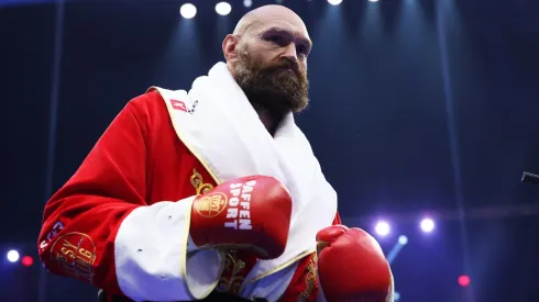 Tyson Fury looks on ahead of the IBF, IBO, WBA, WBC and WBO Undisputed World Heavyweight titles' fight in 2024.