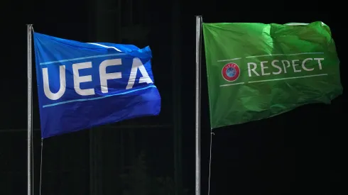 Flags displaying the 'UEFA' and 'UEFA Respect' logos.