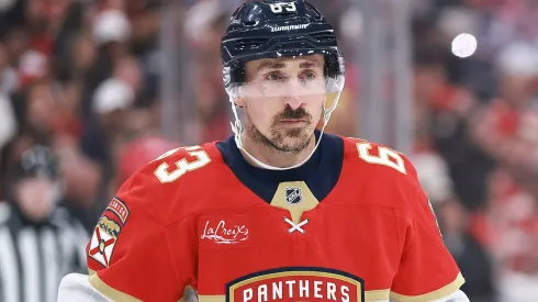 Brad Marchand #63 of the Florida Panthers looks on in an NHL game.