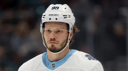 Mikhail Sergachev looks on vs the Kraken on December 30, 2024, Washington.