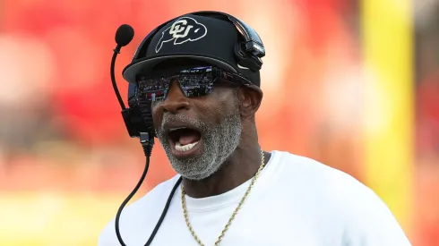 Deion Sanders instructs the team during the game vs the Cougars at on September 12, 2025, Texas.