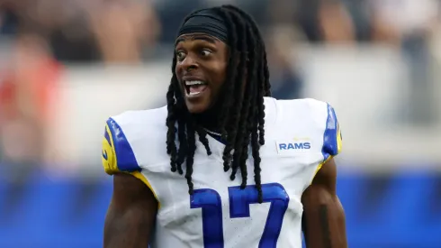 Davante Adams #17 of the Los Angeles Rams reacts after a catch.