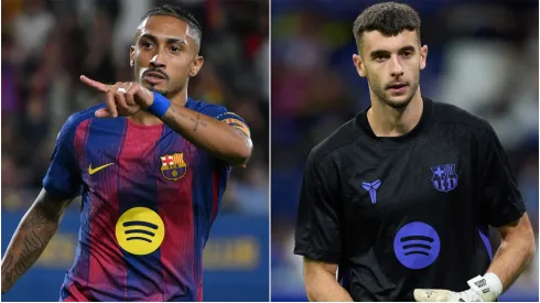 Raphinha and Joan Garcia of FC Barcelona.