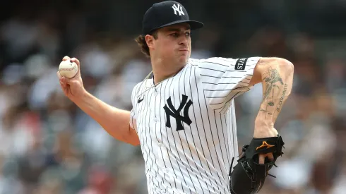 Cam Schlittler #31 of the New York Yankees pitches.