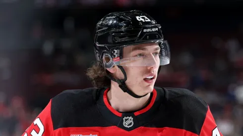 Luke Hughes at Prudential Center in Newark, New Jersey.