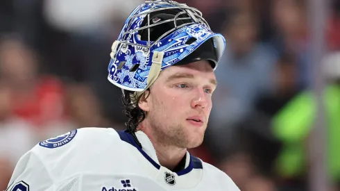 Andrei Vasilevskiy at Amerant Bank Arena on April 28, 2025 in Sunrise, Florida.